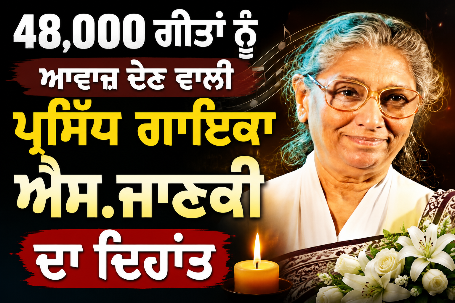 48,000 ਗੀਤਾਂ ਨੂੰ ਆਵਾਜ਼ ਦੇਣ ਵਾਲੀ ਪ੍ਰਸਿੱਧ ਗਾਇਕਾ ਐਸ. ਜਾਨਕੀ ਦਾ ਦਿਹਾਂਤ