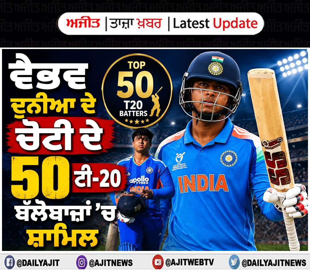  ਵੈਭਵ ਦੁਨੀਆ ਦੇ ਚੋਟੀ ਦੇ 50 ਟੀ-20 ਬੱਲੇਬਾਜ਼ਾਂ ’ਚ ਸ਼ਾਮਿਲ