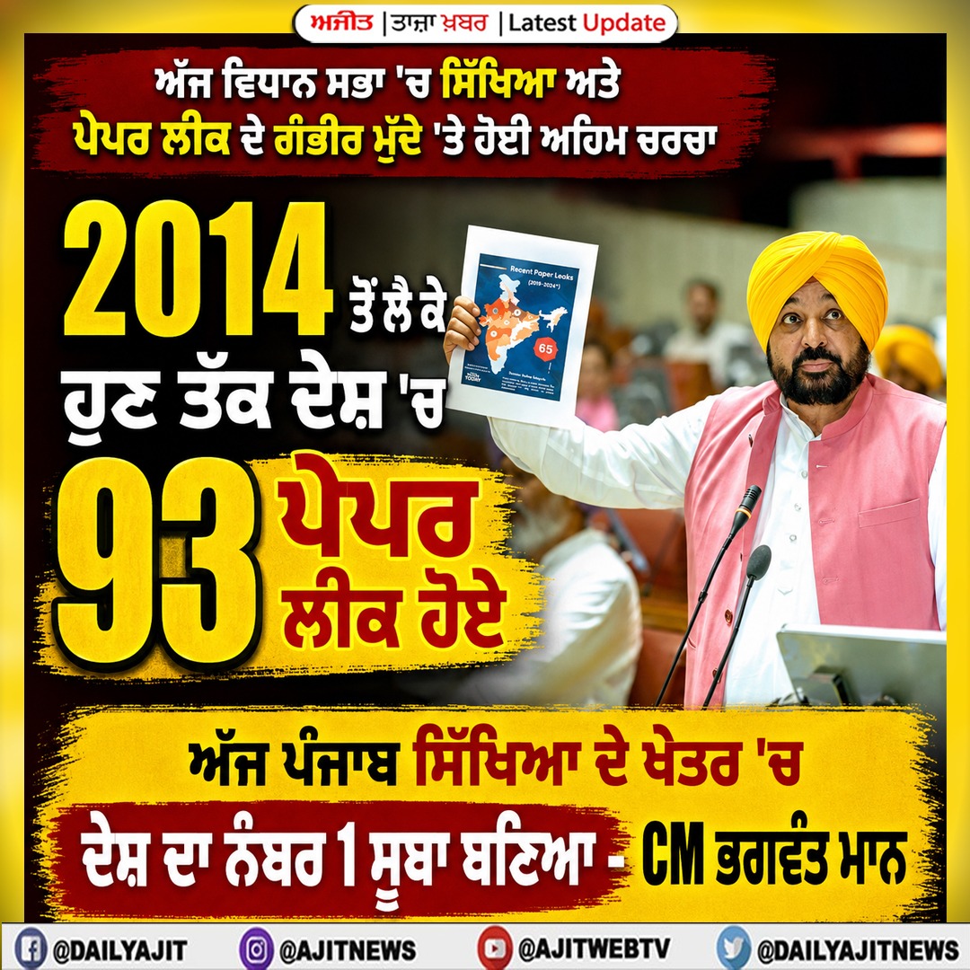 ਅੱਜ ਪੰਜਾਬ ਸਿੱਖਿਆ ਦੇ ਖੇਤਰ 'ਚ ਦੇਸ਼ ਦਾ ਨੰਬਰ 1 ਸੂਬਾ ਬਣ ਗਿਆ ਹੈ- ਮੁੱਖ ਮੰਤਰੀ ਭਗਵੰਤ ਮਾਨ