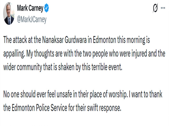 ਕੈਨੇਡਾ : ਐਡਮਿੰਟਨ ਦੇ ਨਾਨਕਸਰ ਗੁਰਦੁਆਰਾ ਸਾਹਿਬ ਵਿਖੇ ਹਮਲਾ ਦੁਖਦ - ਕਾਰਨੀ