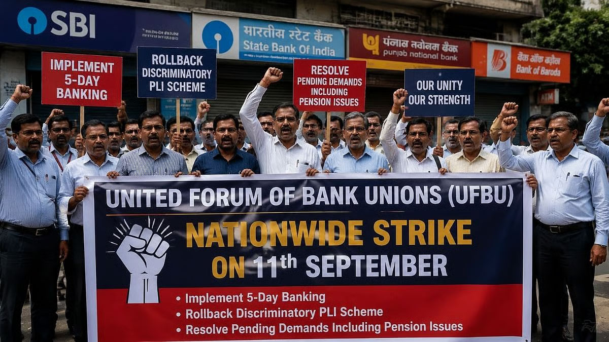 ਬੈਂਕ ਯੂਨੀਅਨਾਂ 5-ਦਿਨਾਂ ਬੈਂਕਿੰਗ, ਹੋਰ ਮੁੱਦਿਆਂ ਨੂੰ ਲੈ ਕੇ 11 ਸਤੰਬਰ ਨੂੰ ਦੇਸ਼ਵਿਆਪੀ ਹੜਤਾਲ ਕਰਨਗੀਆਂ