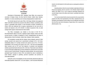 ਈ.ਡੀ.  ਜ਼ੋਨਲ ਦਫ਼ਤਰ ਨੇ ਮਨੀ ਲਾਂਡਰਿੰਗ ਅਤੇ ਜਨਤਕ ਫੰਡਾਂ ਦੀ ਦੁਰਵਰਤੋਂ ਦੇ ਮਾਮਲੇ ਵਿਚ ਸਾਬਕਾ ਸਬ-ਪੋਸਟ ਮਾਸਟਰ (ਨਕੋਦਰ) ਸੰਜੀਵ ਕੁਮਾਰ ਨੂੰ  ਠਹਿਇਆ ਦੋਸ਼ੀ