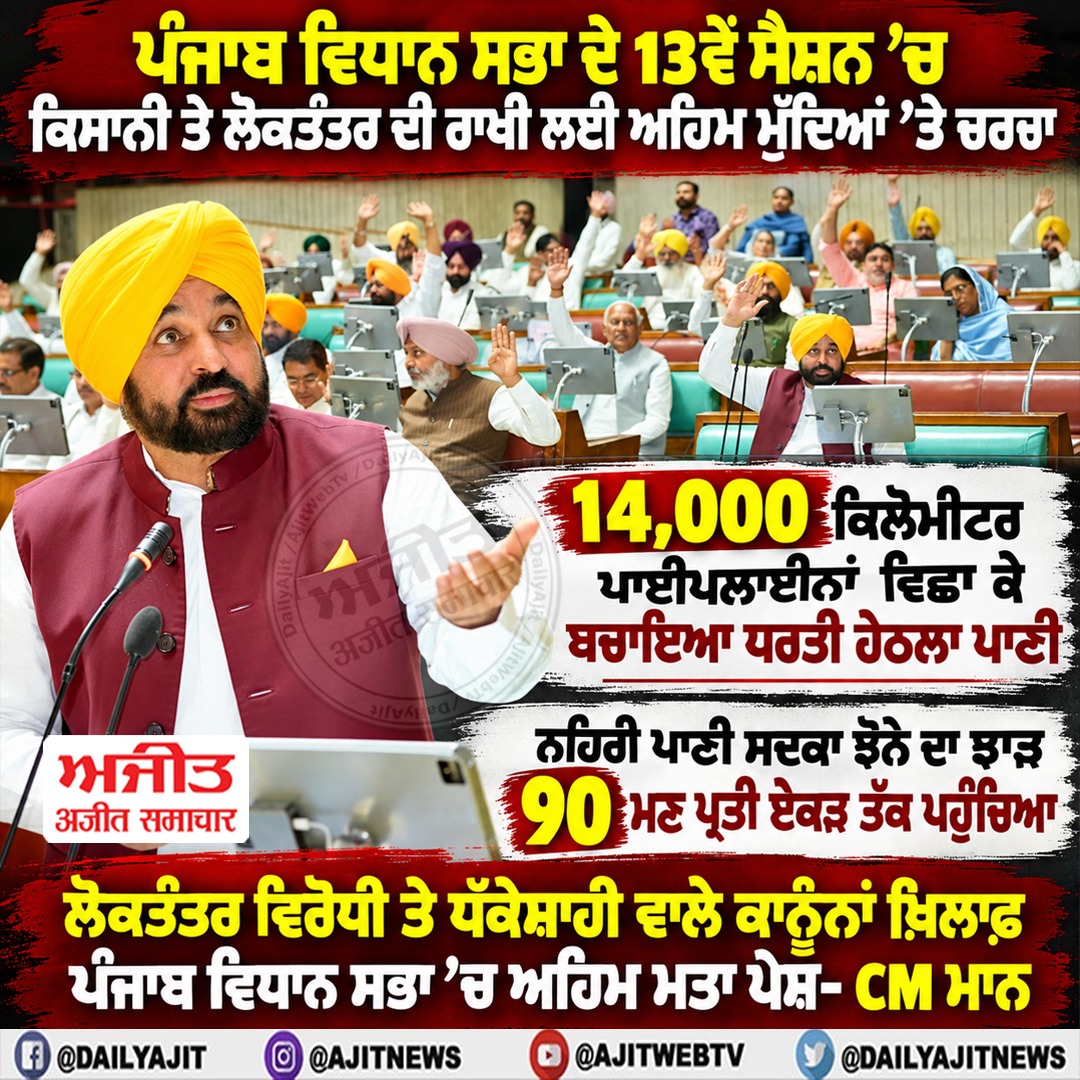 ਸੈਸ਼ਨ ਦੌਰਾਨ ਪੰਜਾਬ ਦੀ ਕਿਸਾਨੀ ਅਤੇ ਲੋਕਤੰਤਰ ਨੂੰ ਬਚਾਉਣ ਲਈ ਅਹਿਮ ਮੁੱਦਿਆਂ 'ਤੇ ਚਰਚਾ ਕੀਤੀ ਗਈ