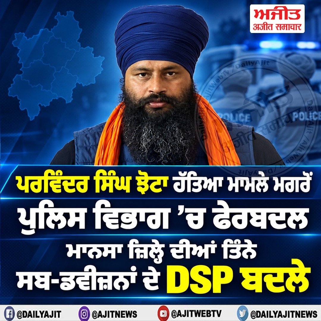 ਮਾਨਸਾ ਜ਼ਿਲ੍ਹੇ ਦੇ ਤਿੰਨੇ ਸਬ ਡਵੀਜ਼ਨਾਂ ਦੇ ਡੀ.ਐੱਸ.ਪੀ. ਬਦਲੇ